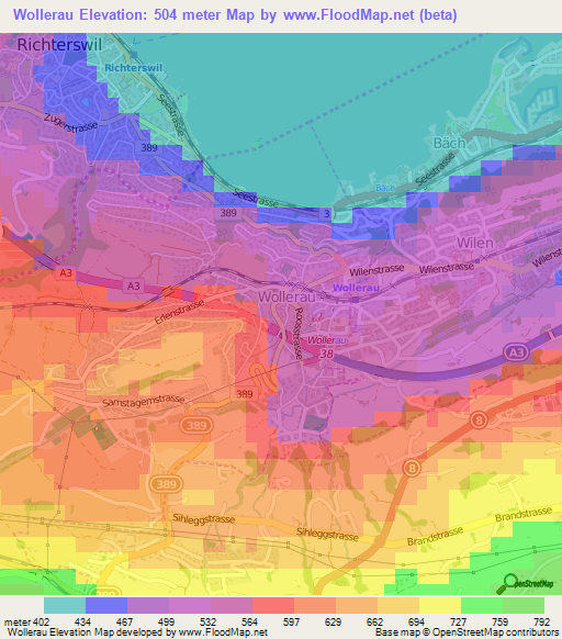 Wollerau,Switzerland Elevation Map