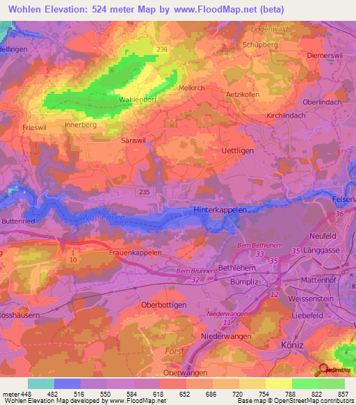 Wohlen,Switzerland Elevation Map