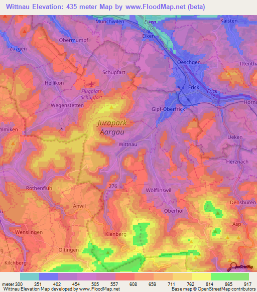 Wittnau,Switzerland Elevation Map