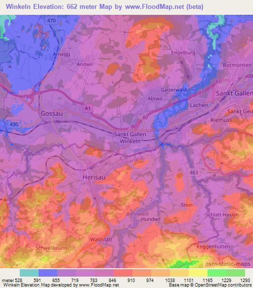 Winkeln,Switzerland Elevation Map