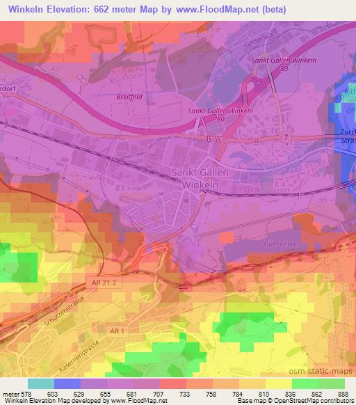 Winkeln,Switzerland Elevation Map