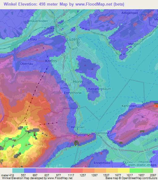 Winkel,Switzerland Elevation Map