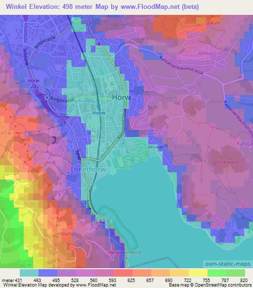 Winkel,Switzerland Elevation Map