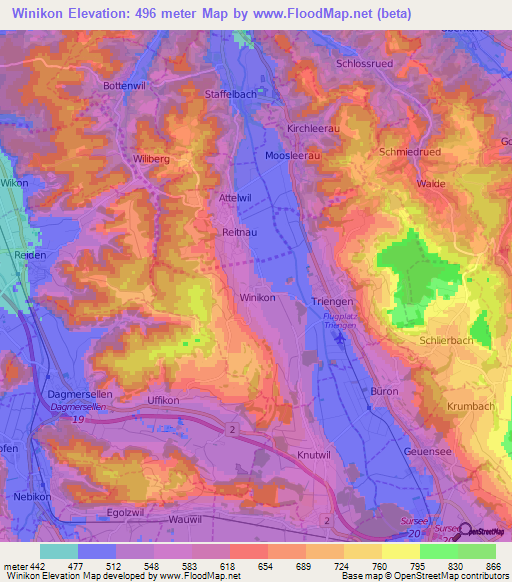 Winikon,Switzerland Elevation Map