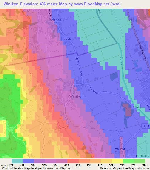 Winikon,Switzerland Elevation Map