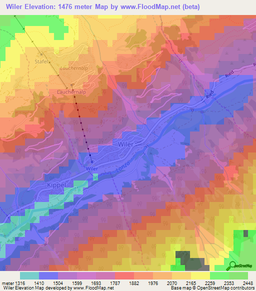 Wiler,Switzerland Elevation Map