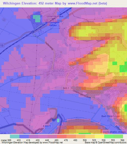 Wilchingen,Switzerland Elevation Map