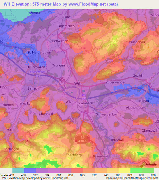 Wil,Switzerland Elevation Map