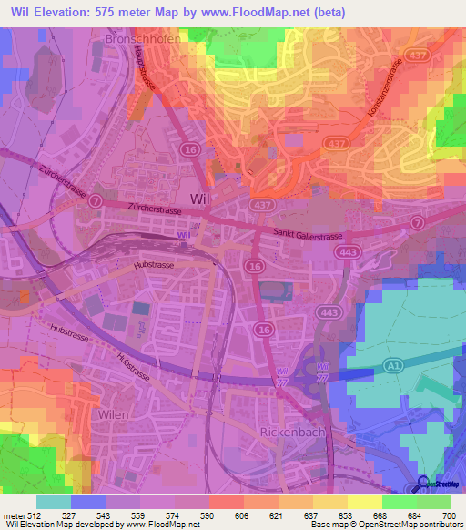 Wil,Switzerland Elevation Map