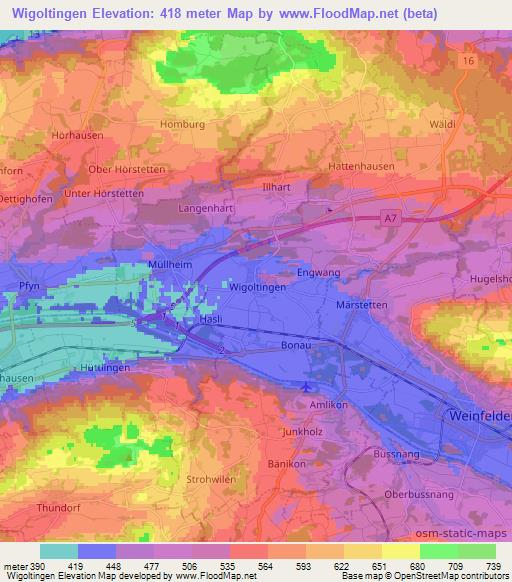 Wigoltingen,Switzerland Elevation Map