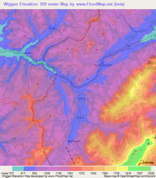 Wiggen,Switzerland Elevation Map