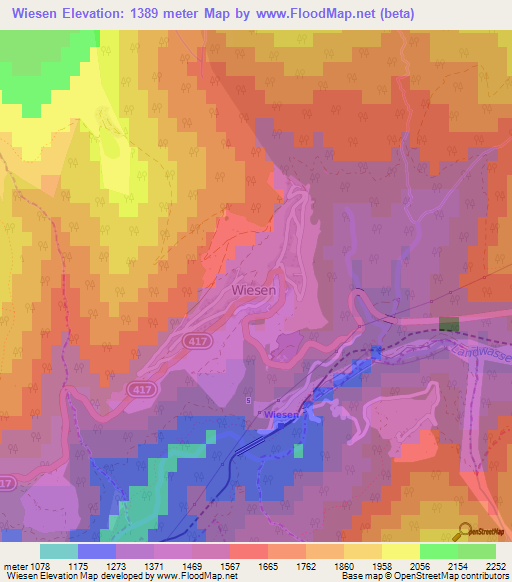 Wiesen,Switzerland Elevation Map