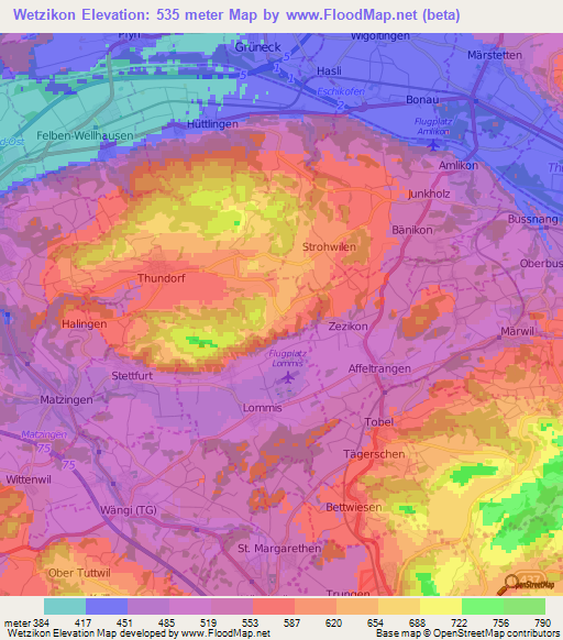 Wetzikon,Switzerland Elevation Map