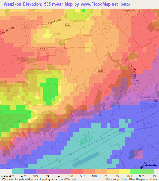 Wetzikon,Switzerland Elevation Map