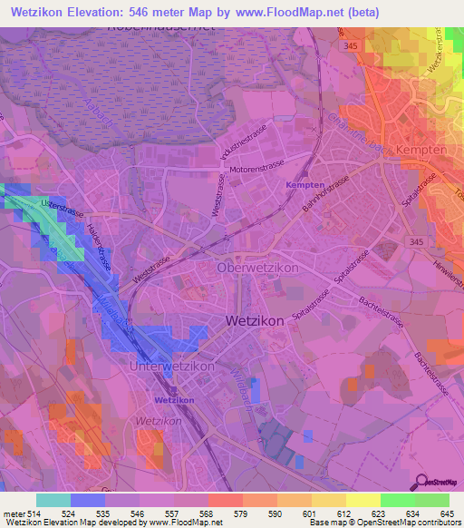 Wetzikon,Switzerland Elevation Map