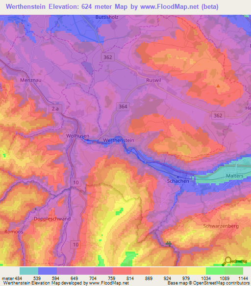 Werthenstein,Switzerland Elevation Map