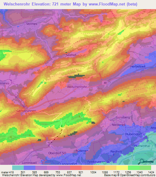 Welschenrohr,Switzerland Elevation Map