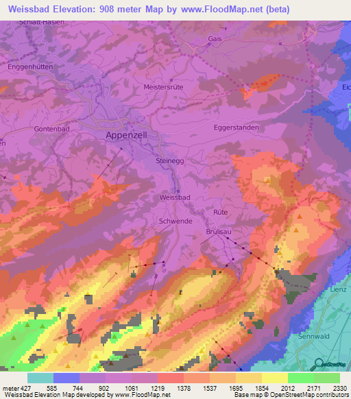 Weissbad,Switzerland Elevation Map