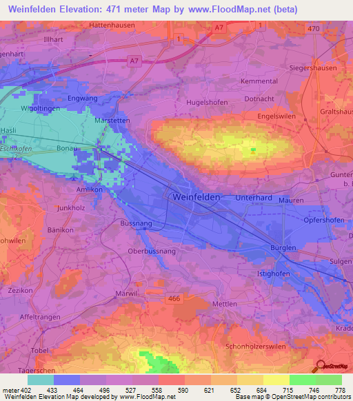 Weinfelden,Switzerland Elevation Map