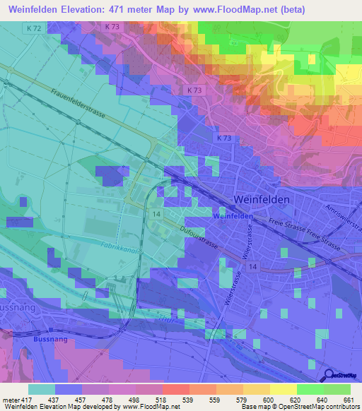 Weinfelden,Switzerland Elevation Map