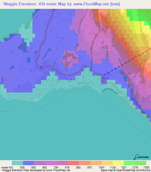 Weggis,Switzerland Elevation Map