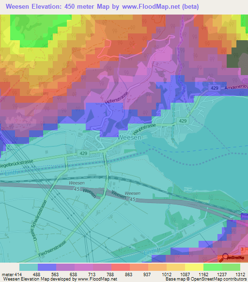 Weesen,Switzerland Elevation Map