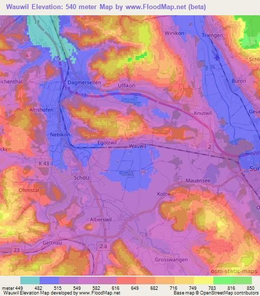 Wauwil,Switzerland Elevation Map