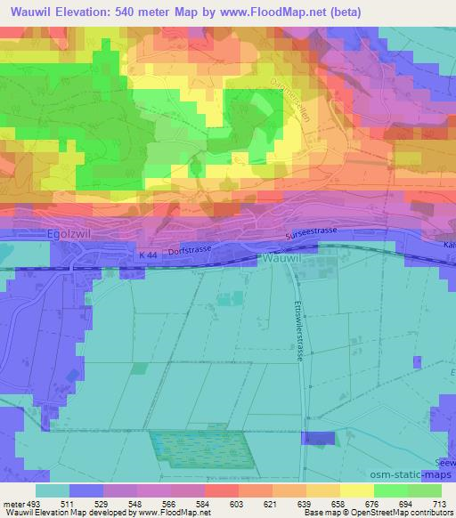 Wauwil,Switzerland Elevation Map