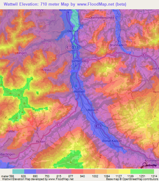 Wattwil,Switzerland Elevation Map