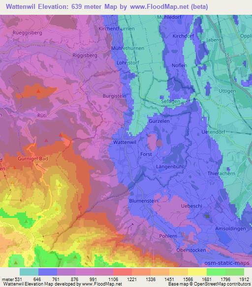 Wattenwil,Switzerland Elevation Map