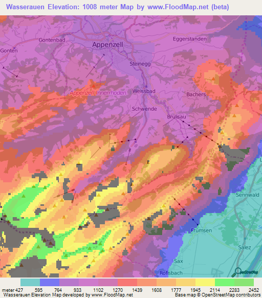 Wasserauen,Switzerland Elevation Map