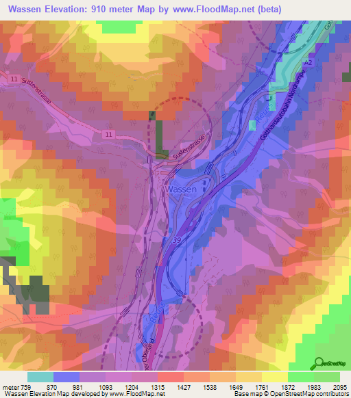 Wassen,Switzerland Elevation Map