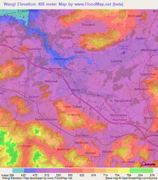 Wangi,Switzerland Elevation Map