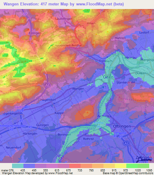 Wangen,Switzerland Elevation Map