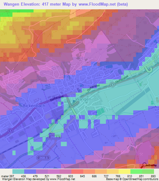 Wangen,Switzerland Elevation Map