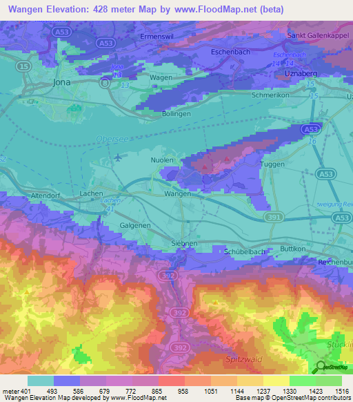 Wangen,Switzerland Elevation Map