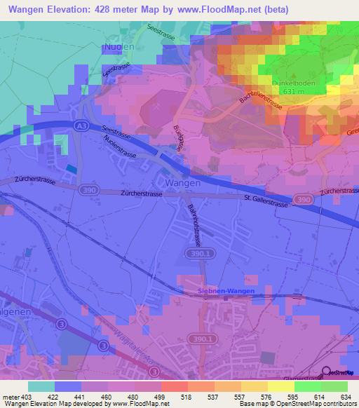 Wangen,Switzerland Elevation Map