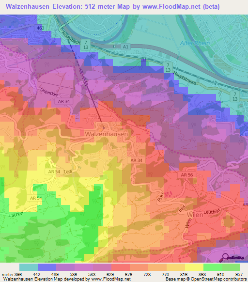 Walzenhausen,Switzerland Elevation Map