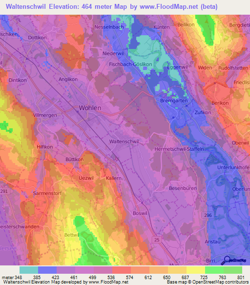 Waltenschwil,Switzerland Elevation Map