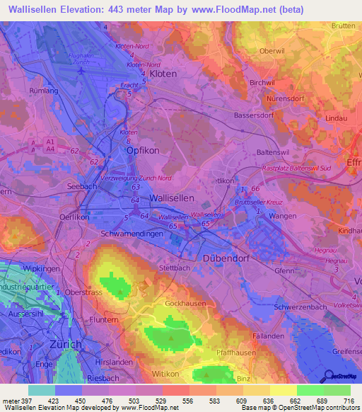 Wallisellen,Switzerland Elevation Map