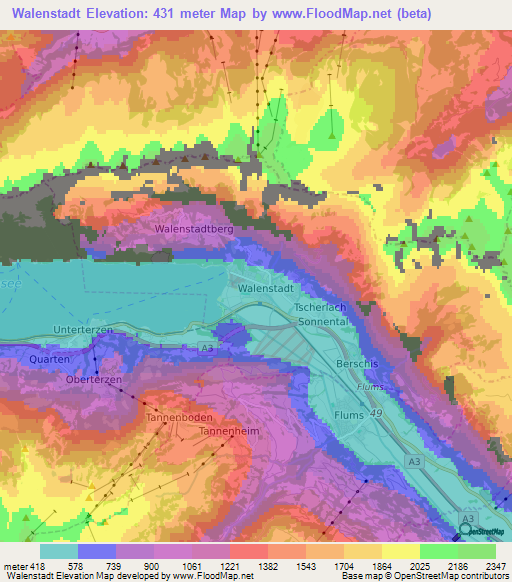 Walenstadt,Switzerland Elevation Map