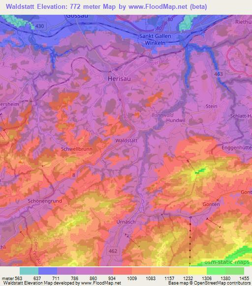 Waldstatt,Switzerland Elevation Map