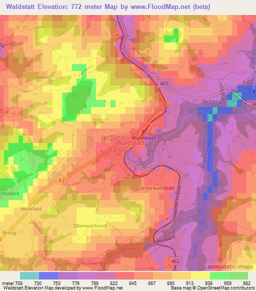 Waldstatt,Switzerland Elevation Map