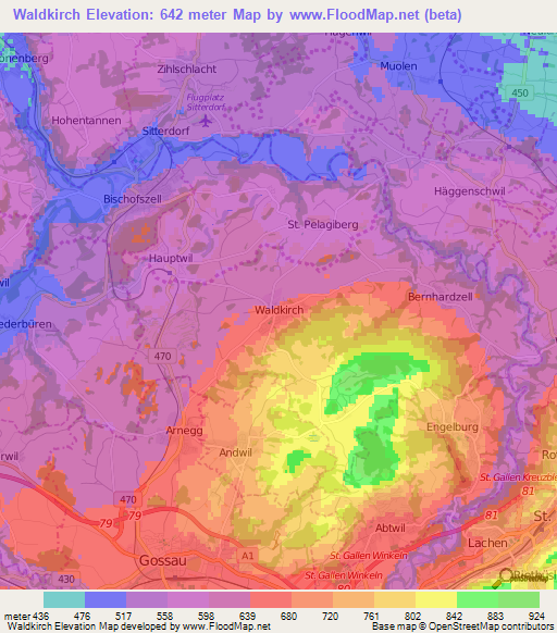 Waldkirch,Switzerland Elevation Map