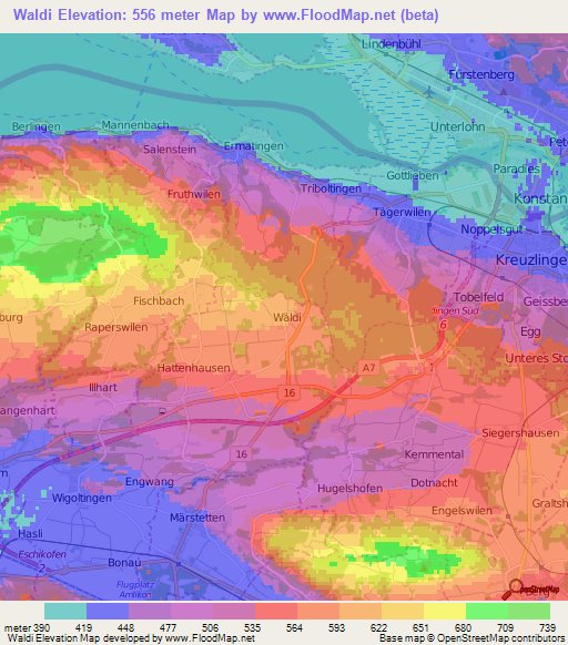 Waldi,Switzerland Elevation Map