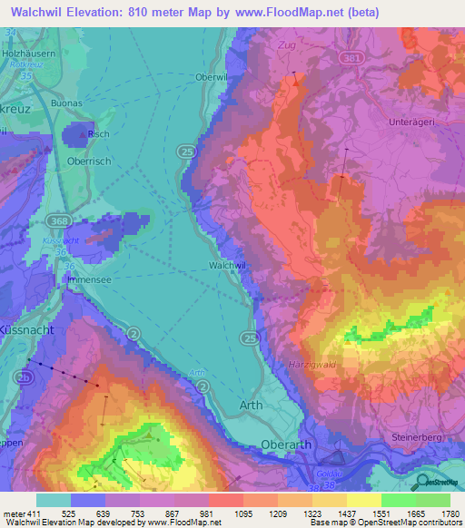 Walchwil,Switzerland Elevation Map