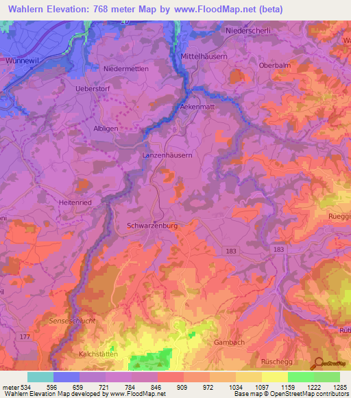 Wahlern,Switzerland Elevation Map