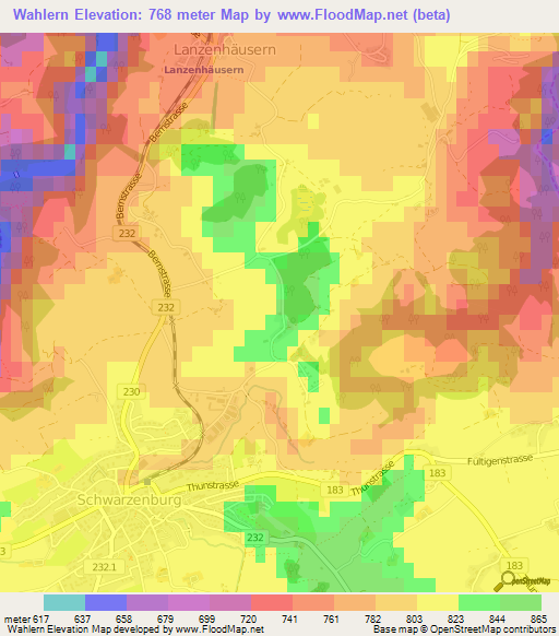 Wahlern,Switzerland Elevation Map