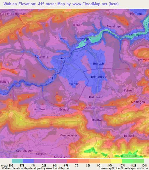 Wahlen,Switzerland Elevation Map