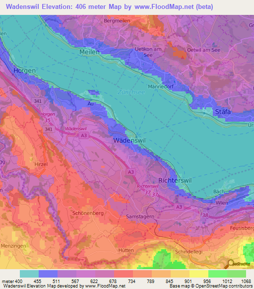 Wadenswil,Switzerland Elevation Map